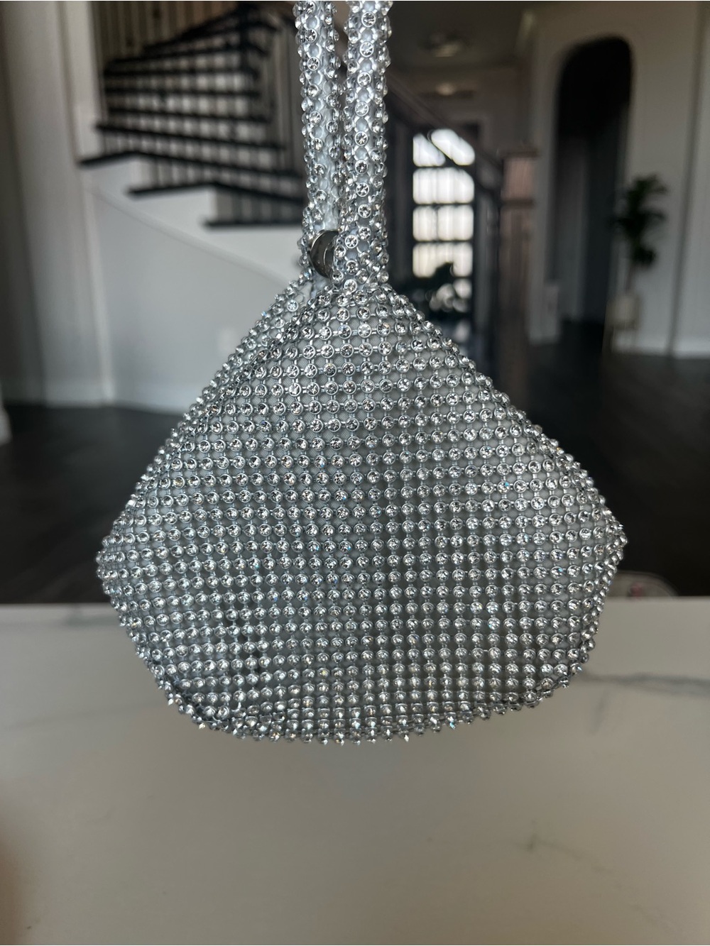 Silver Crystal Beaded Evening Bag - Elegant Sparkle